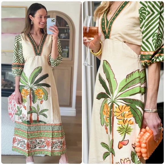 Farm Rio x Anthropologie Palm V-Neck Midi Dress size XL - Picture 3 of 14